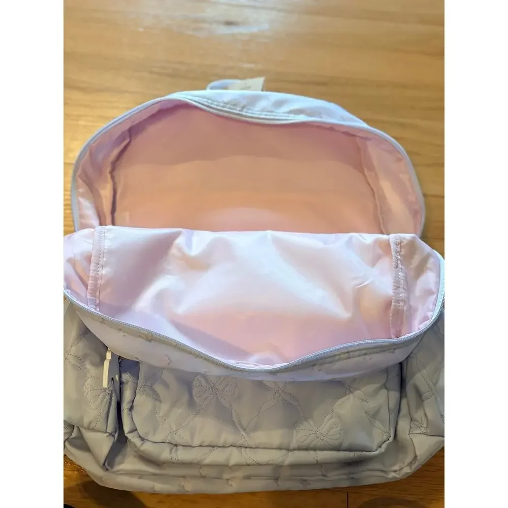NWT LoveShackFancy x Yoobi Backpack Purple/ Blue Floral Bow Quilted Laptop Bag